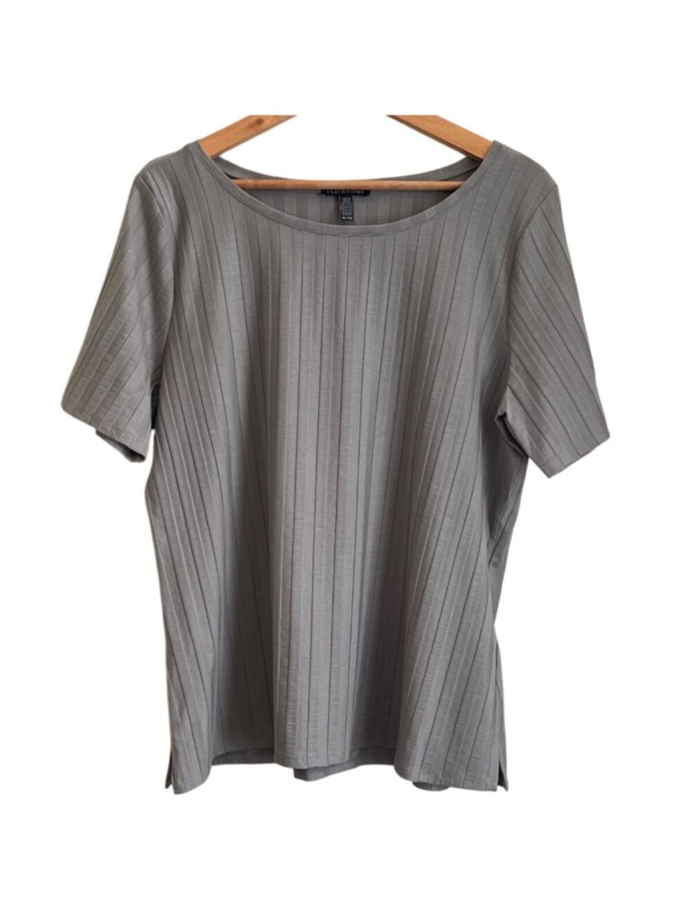 Eileen Fisher Womens Ribbed Stretch Top Size XL Gray Classic Capsule Wardrobe